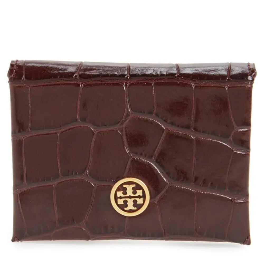 Tory Burch Parker Croc Embossed Leather Card Case